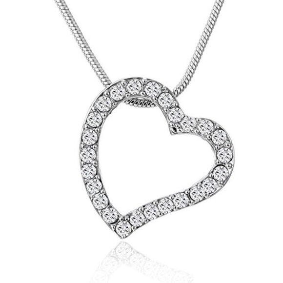 Swarovski Open Heart Silver Necklace - Picture 1 of 8